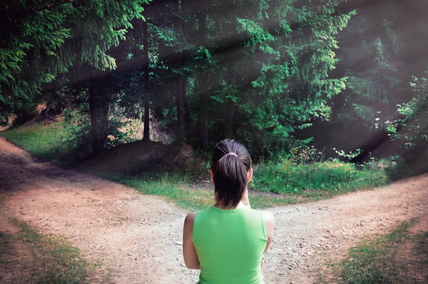 Girl with a choice near the forked road